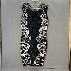 BCBG‎ Maxazria Audrie Butterfly Knit Jacquard Bodycon Dress Sz Large Cocktail